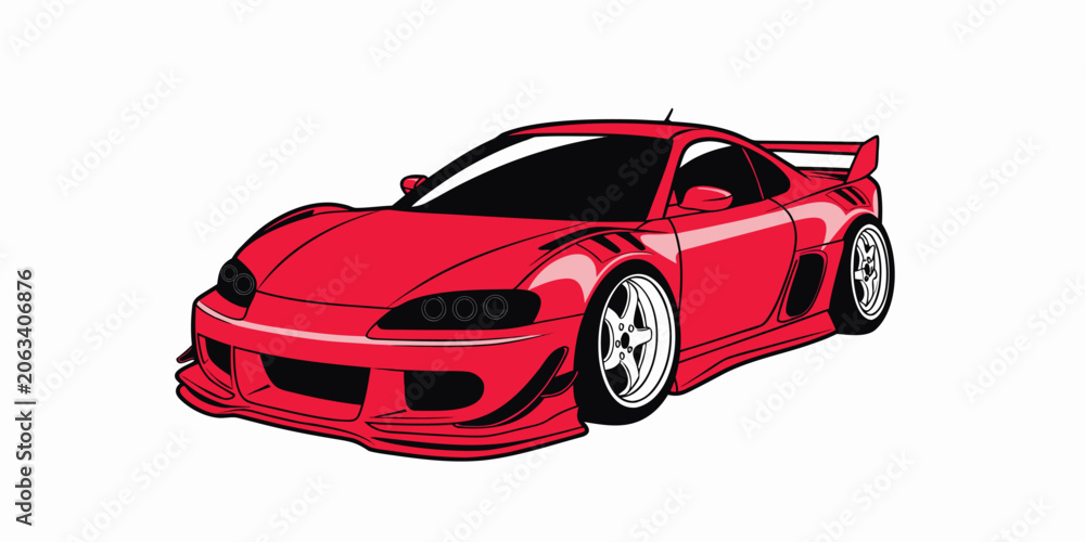 Fototapeta premium Vibrant red Japanese style tuned sports car vector art isolated on white background