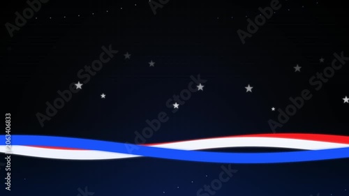 Waving Red White Blue Ribbons Stars Dark Sky Animated Background