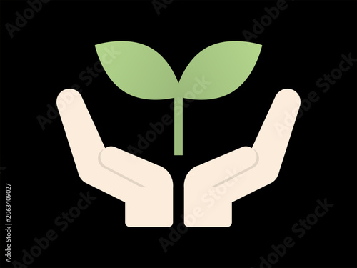 Obraz na plátně Modern Human Hands Holding Green Sprout Leaf Vector Illustration: High Contrast