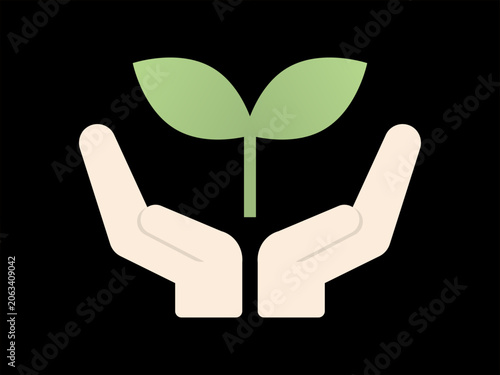 Obraz na plátně Modern Human Hands Holding Green Sprout Leaf Vector Illustration: High Contrast