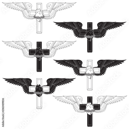 Canvastavla Linear Outline Winged Cross and Heart