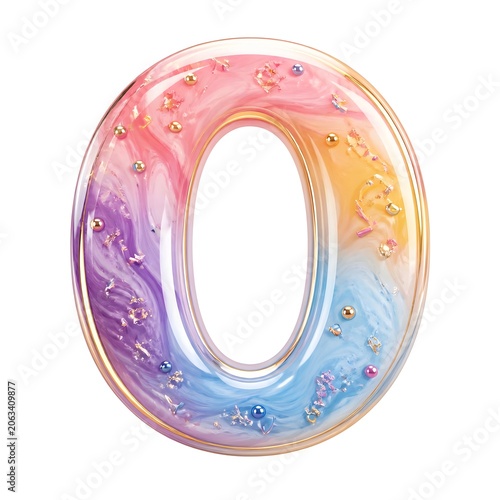 3D Pastel Rainbow Marble Letter O with Sweet Candy Sprinkles Typography