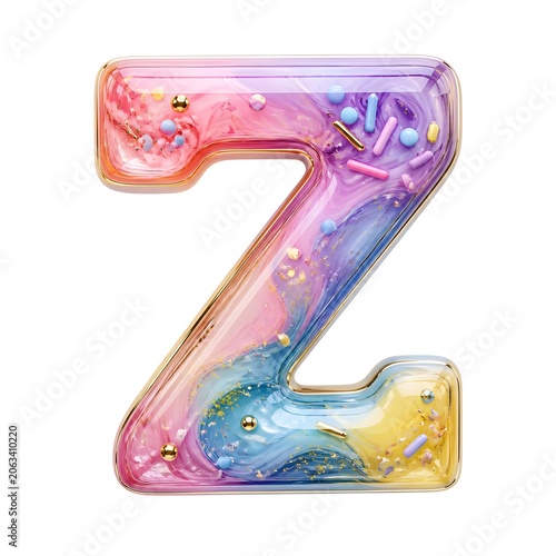 3D Pastel Rainbow Marble Letter Z with Sweet Candy Sprinkles Typography