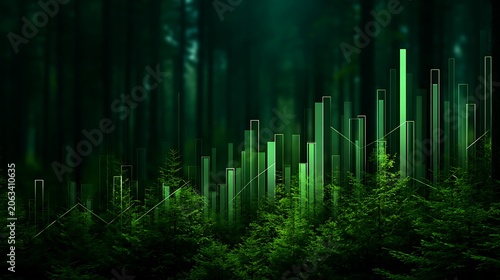 Digital forest graph showing green growth and sustainability data visualization