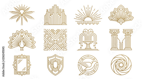 Foto Golden ornate decorative design elements set.