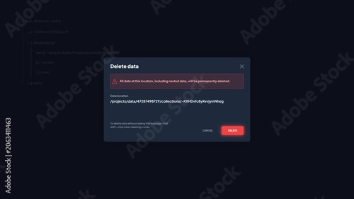 System Directory Database Deletion Modal Window Warning Alert Pop Up Interface