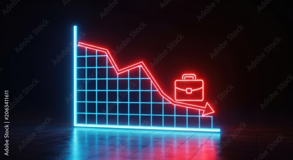 Naklejka premium Neon financial business chart showing a declining market trend illustration