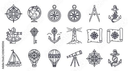Bild auf Leinwand Nautical Icons and Symbols Collection.