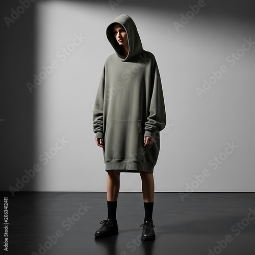Young woman standing in modern minimalist room.