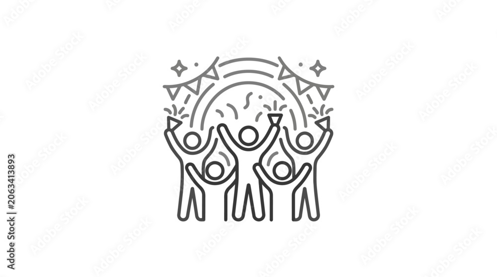 Fototapeta premium Group of people celebrating together with raised hands icon.
