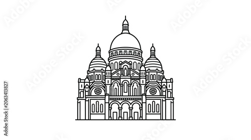 Foto Detailed cathedral basilica architecture line art icon.
