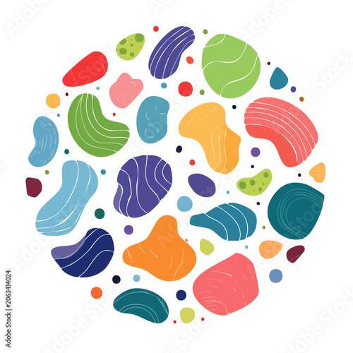 Colorful abstract geometric shapes on transparent background