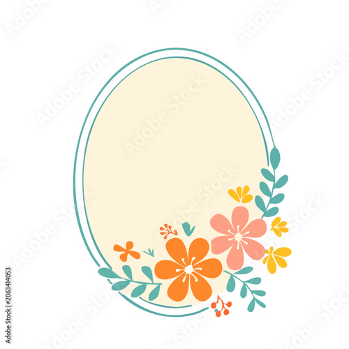 Colorful floral oval frame illustration