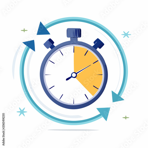 Stopwatch with Circular Arrows Indicating Time Cycle
