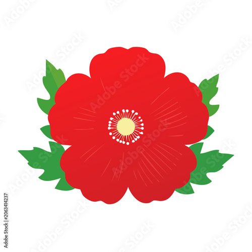 Red flower with green leaves illustration