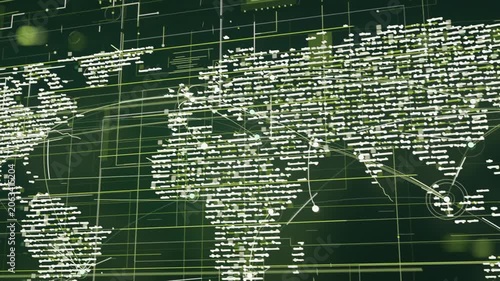 Shifting map of text clusters gliding after Atlantic pan, arcs and nodes pulsing showing data flows