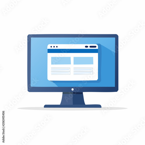 Flat design computer monitor displaying a website interface