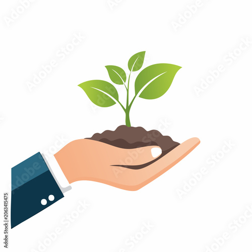 Hand holding a growing plant sprout