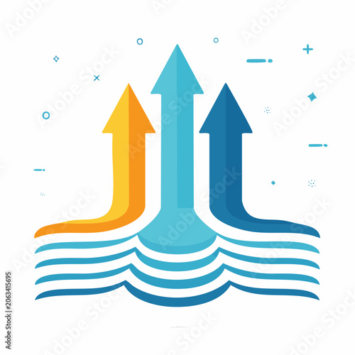 Three Arrows Pointing Upwards Over Waves