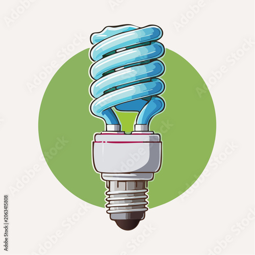 Cartoon illustration of a blue spiral energy-saving light bulb
