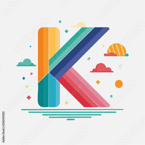 Colorful Letter K with Abstract Elements