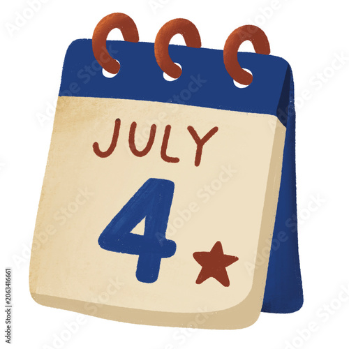 July fourth calendar page icon for USA Independence Day holiday

