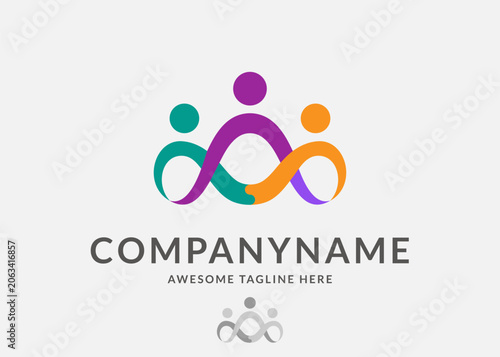 Interconnected colorful vector logo depicting figures in unity. Ideal for corporate branding, community projects, and non-profit organization identity.