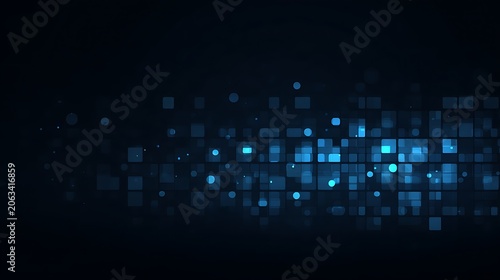 Abstract technology background with glowing blue squares and circles