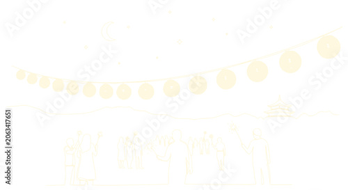 Quadro su tela Festive String Lights and Silhouetted Crowd at Outdoor Event