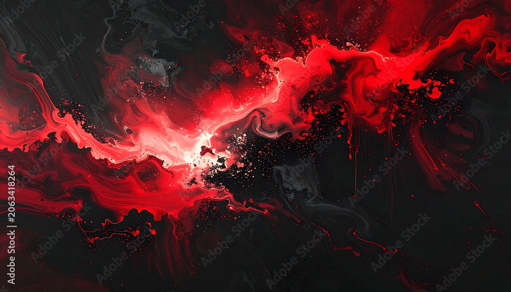Fototapeta premium Abstract swirling fluid art featuring shades of intense red and black in a mesmerizing marbled effect perfect for modern backgrounds