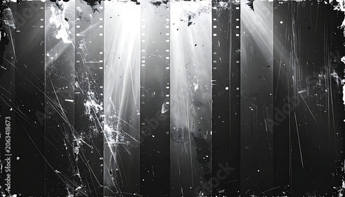 Distressed vintage film strip texture overlay with heavy scratches dust and grain particles