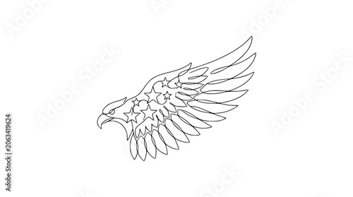Eagle Head and Wing Outline with Stars - Patriotic American Symbol