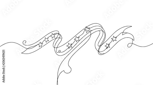 American Flag Ribbon Continuous Line Art, Stars and Stripes, Independence Day Concept