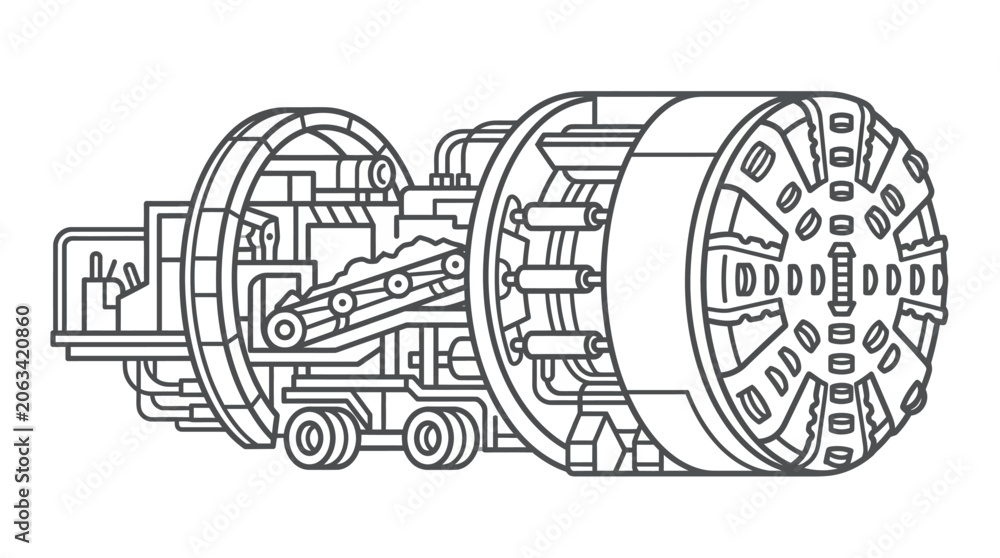 Obraz premium Heavy duty tunnel boring machine industrial machinery illustration.