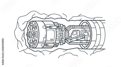 Tunnel boring machine head operating inside an underground passage.