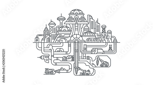 Bild auf Leinwand Elaborate subterranean city and industrial complex diagram.