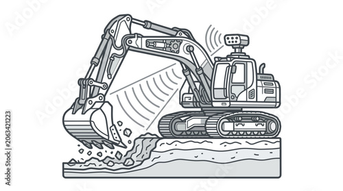 Smart excavator with ground scanning radar and sensor technology.