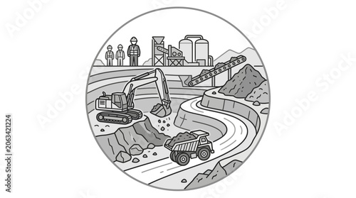 Massive open pit mining site with heavy machinery.