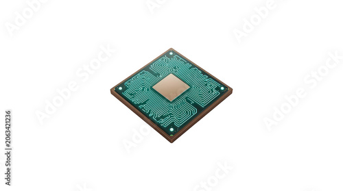3d illustration of a computer processor chip with glowing circuit board patterns isolated on transparent background