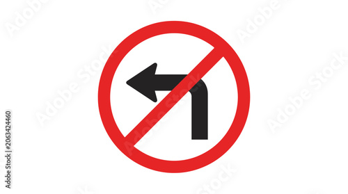 No Left Turn Traffic Sign Isolated on White