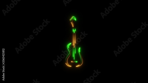 
Neon guitar icon animation,Abstract glowing neon guitar icon animated on black background. Acoustic guitar Music instrument icon. 4k video animation.