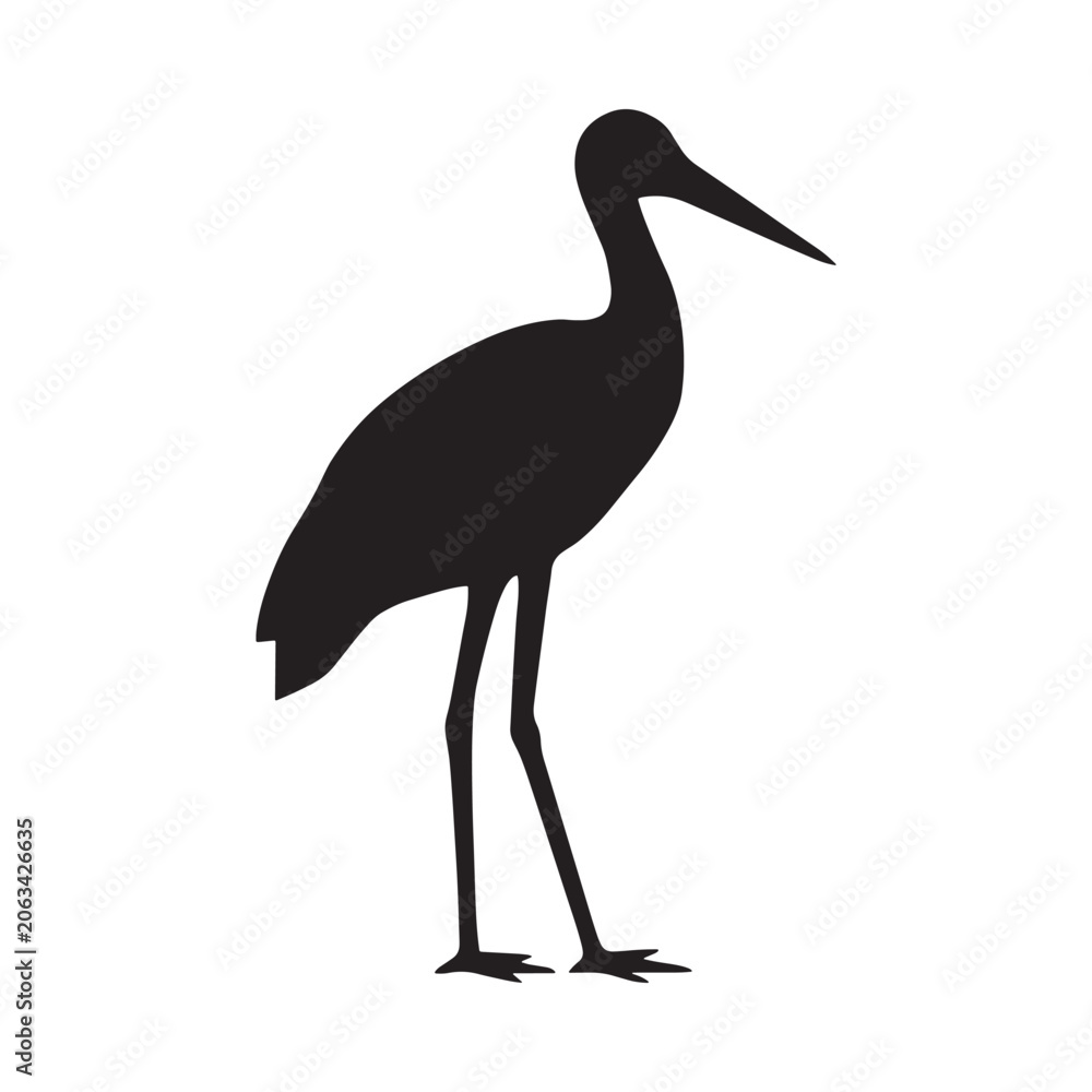 Fototapeta premium Stork Silhouette Against A White Background Minimalist Graphic Design