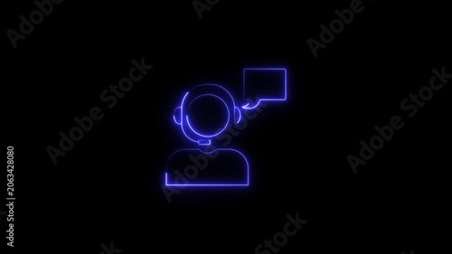Neon dynamic neon man and help desk icon  animation,Neon computer icon depicts virtual assistant providing online support and information 4k video motion.