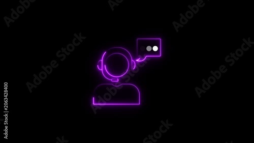 Neon dynamic neon man and help desk icon  animation,Neon computer icon depicts virtual assistant providing online support and information 4k video motion.