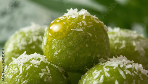 Green Coconut Ladoo Indian Sweet Balls with Grated Coconut Topping