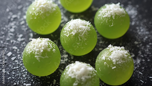 Green Grapes Candy Balls with Coconut Flakes - Sweet Dessert Balls