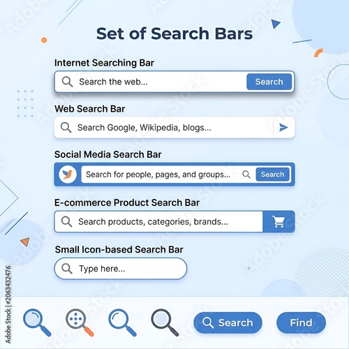 Set of Search Bars UI Elements - Internet, Web, Social Media, E-commerce, Icon-based