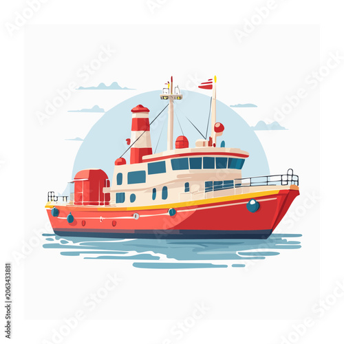 Flat design illustration of a red cruise ship