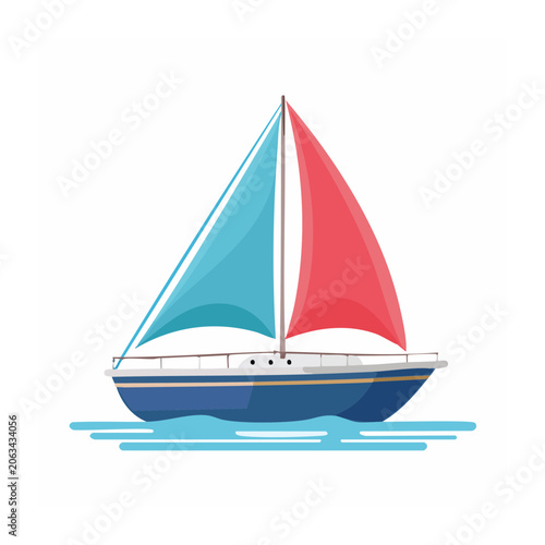 Minimalist 3D sailboat with red and blue sails