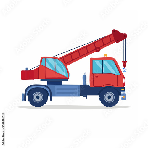 Red and blue flat design truck with cargo container